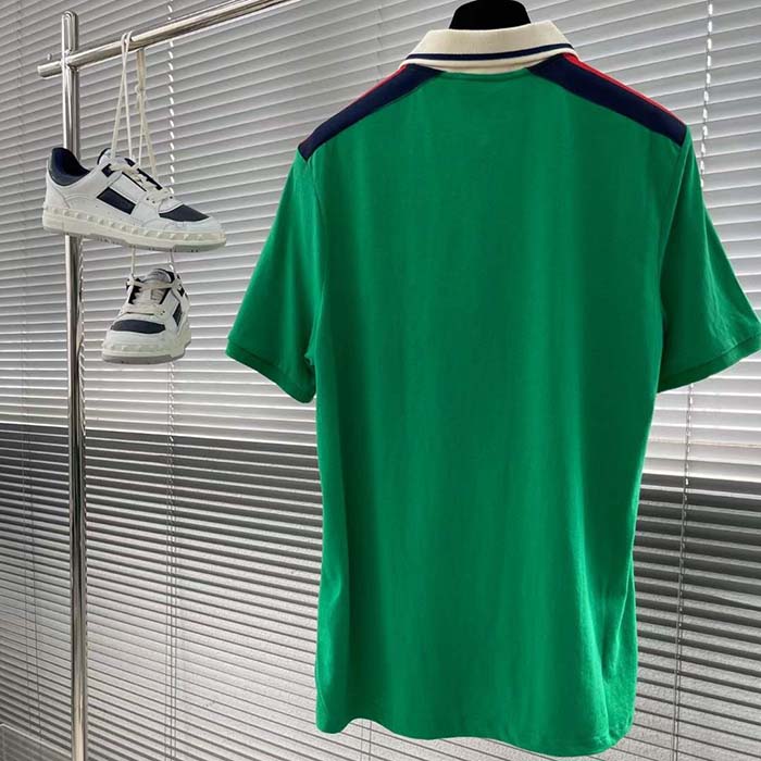 Gucci Men GG Cotton Polo Interlocking G Green Short Sleeves Chest Pocket