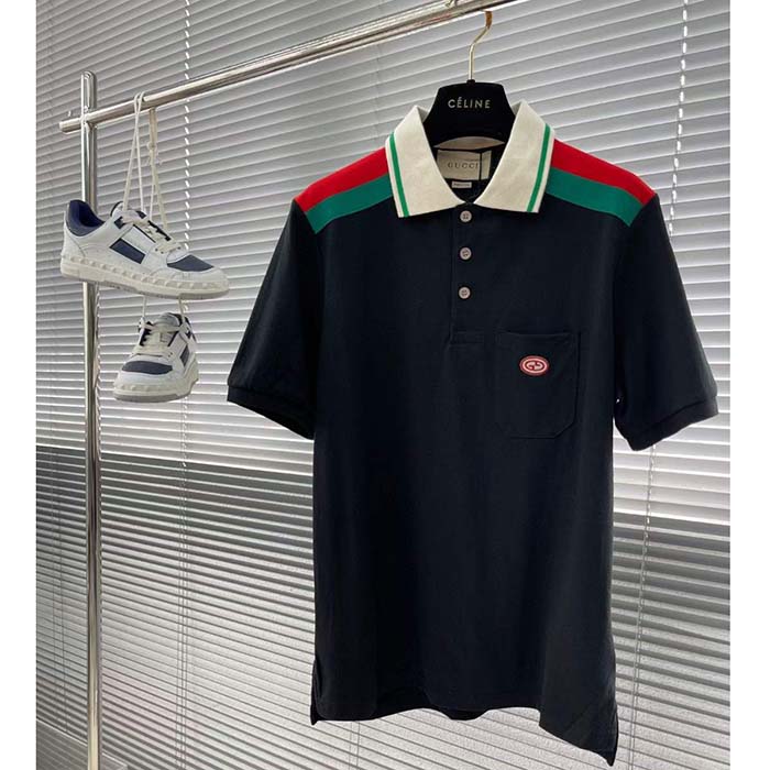 Gucci Women GG Cotton Polo Interlocking G Short Sleeves Chest Pocket