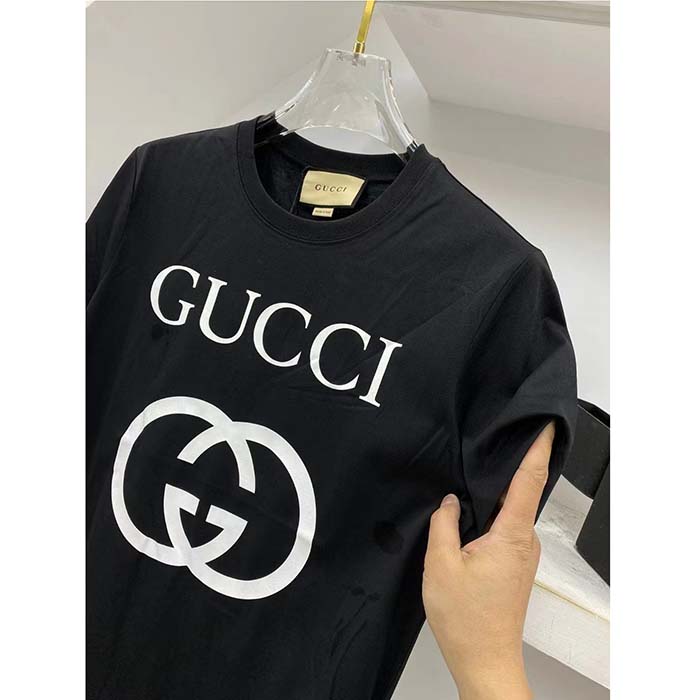 Gucci Women GG Oversize T-Shirt Interlocking G Black Cotton Jersey