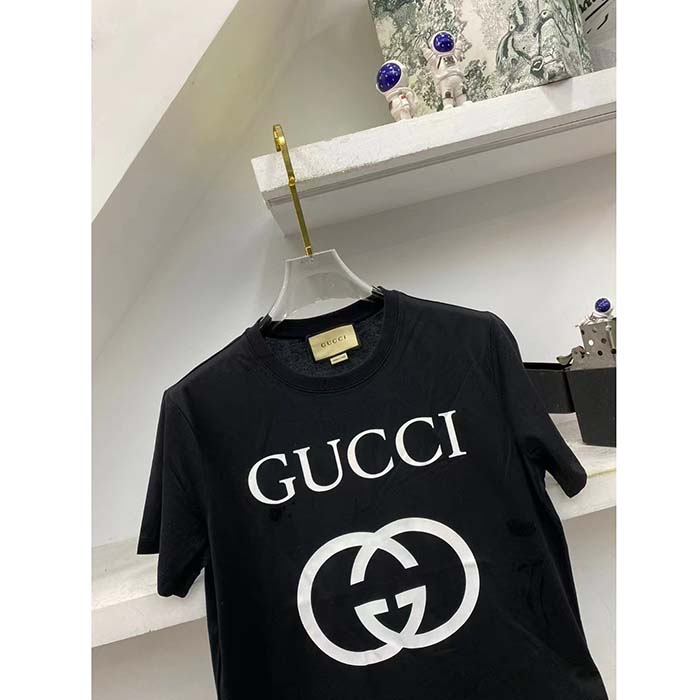 Gucci Women GG Oversize T-Shirt Interlocking G Black Cotton Jersey