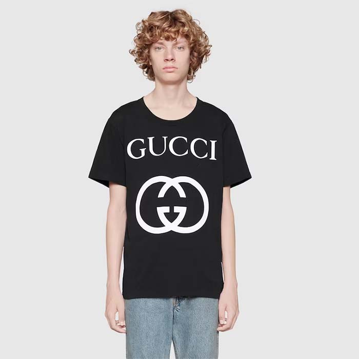 Gucci Men GG Oversize T-Shirt Interlocking G Black Cotton Jersey