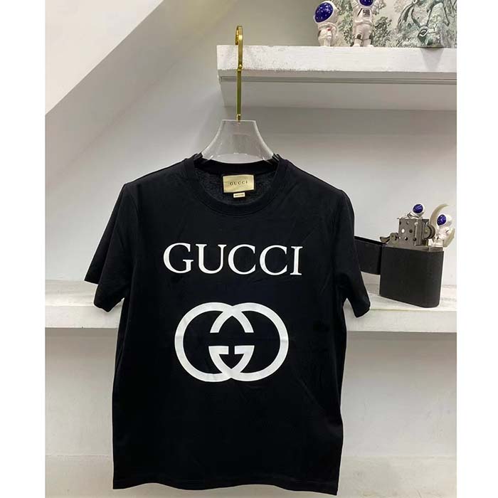 Gucci Women GG Oversize T-Shirt Interlocking G Black Cotton Jersey