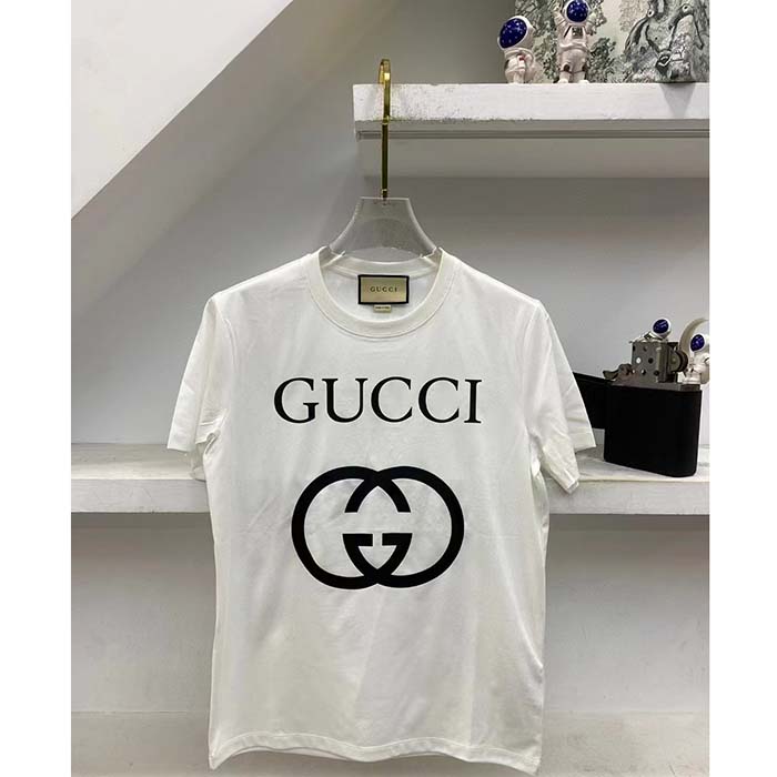 Gucci Men GG Oversize T-Shirt Interlocking G Off-White Cotton Jersey