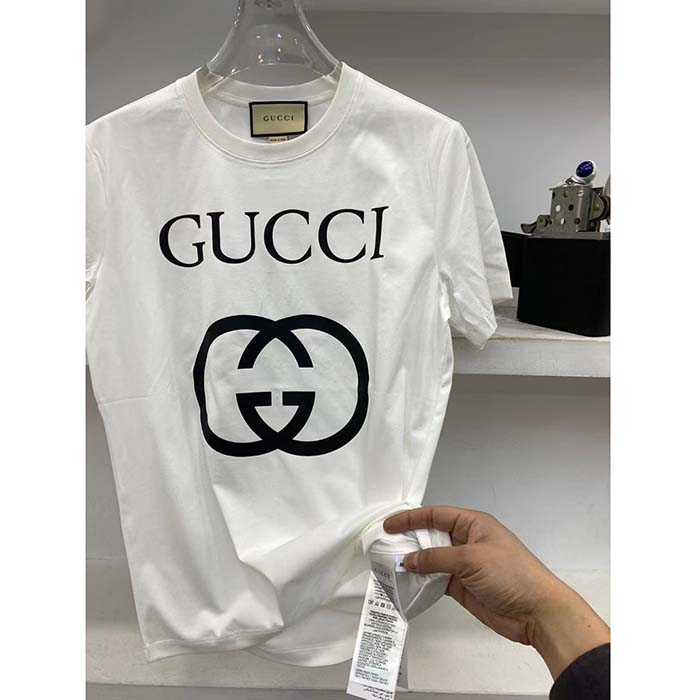 Gucci Men GG Oversize T-Shirt Interlocking G Off-White Cotton Jersey