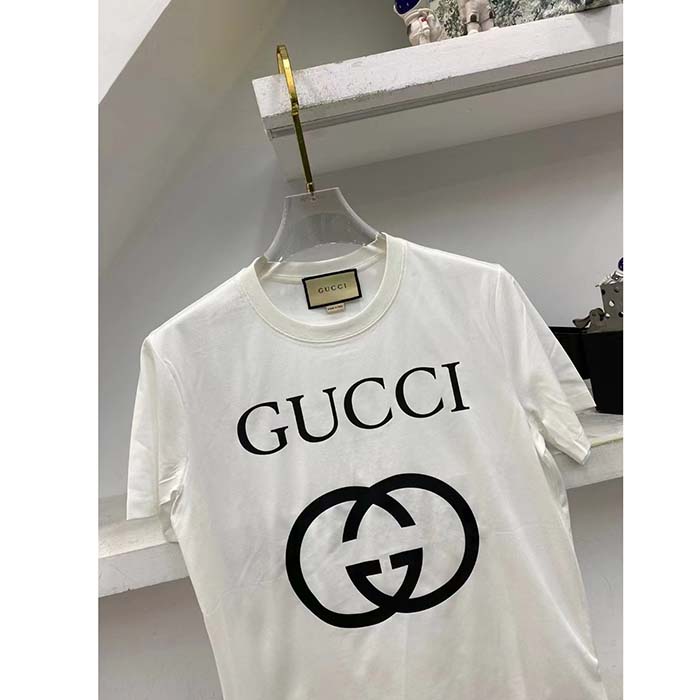Gucci Men GG Oversize T-Shirt Interlocking G Off-White Cotton Jersey