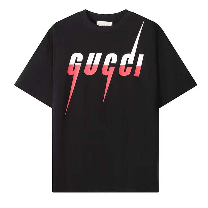 Gucci Men GG T-Shirt Gucci Blade Print Black Cotton Jersey Crewneck