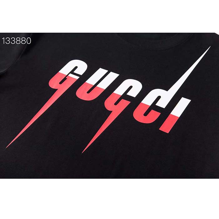 Gucci Men GG T-Shirt Gucci Blade Print Black Cotton Jersey Crewneck