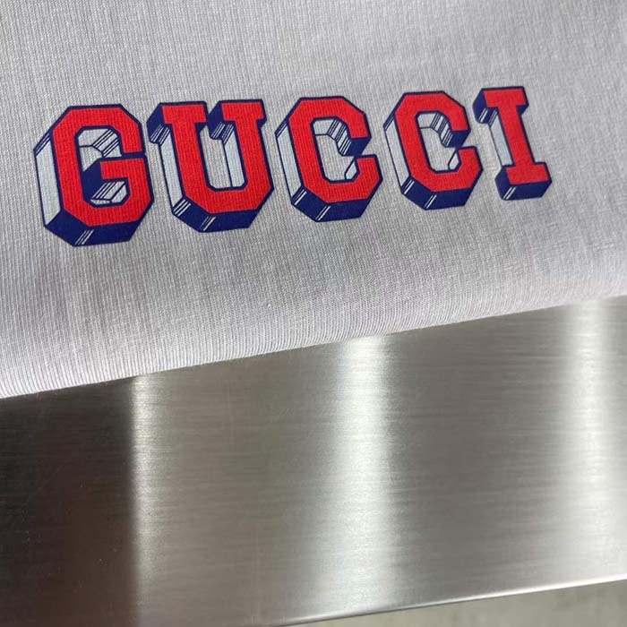 Gucci Men GG T-Shirt Gucci Print Crewneck Short Sleeves Oversize Fit