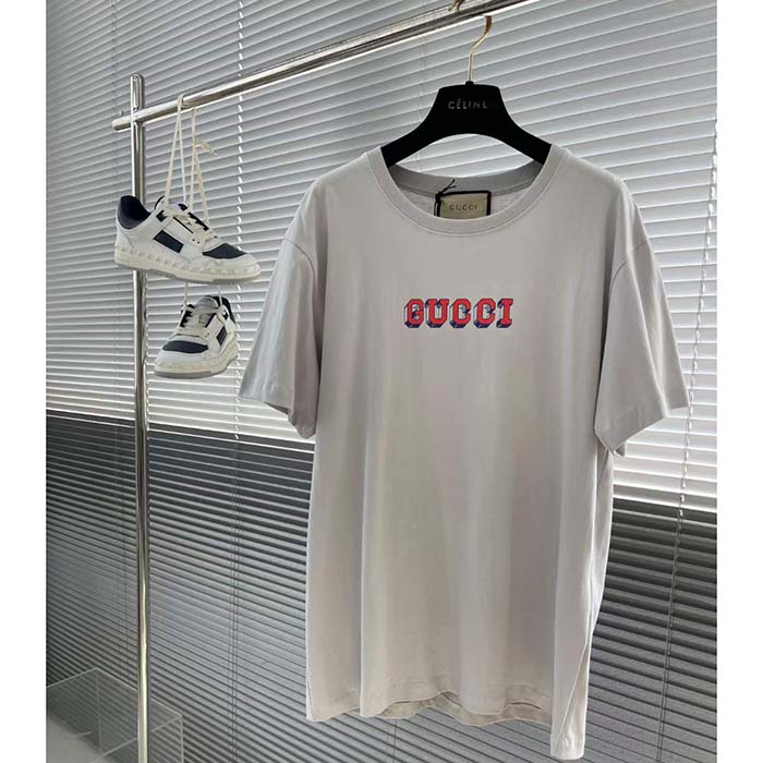 Gucci Men GG T-Shirt Gucci Print Crewneck Short Sleeves Oversize Fit
