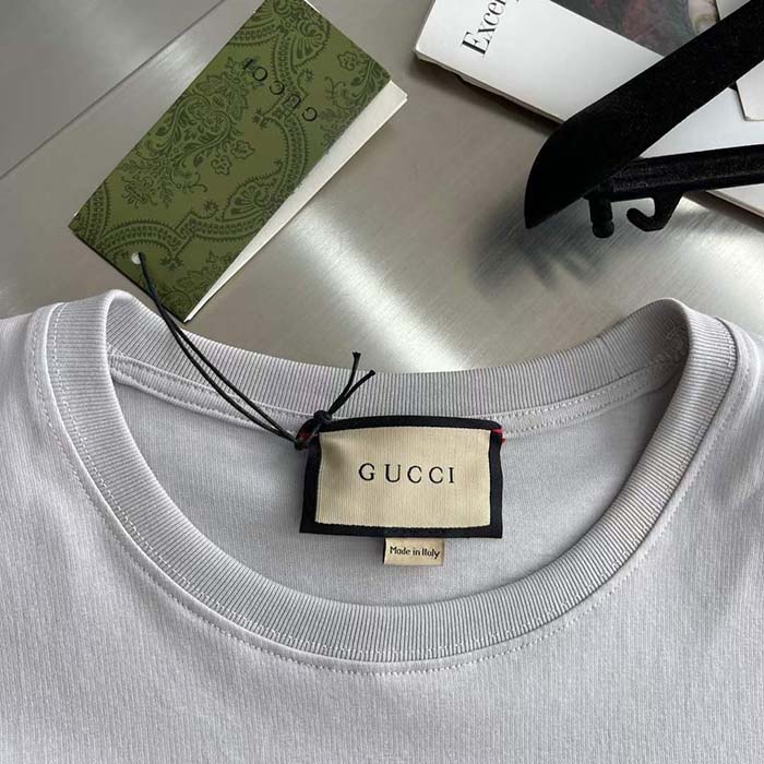 Gucci Men GG T-Shirt Gucci Print Crewneck Short Sleeves Oversize Fit