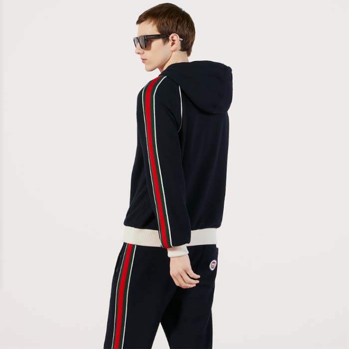 Gucci Men GG Wool Jersey Jacket Web Interlocking G Front Pockets