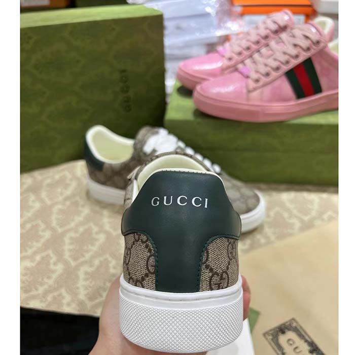Gucci Unisex Ace Sneaker Web Beige GG Supreme Canvas Low Heel