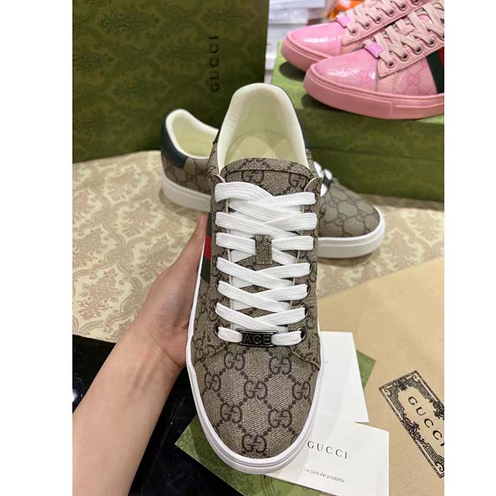 Gucci Unisex Ace Sneaker Web Beige GG Supreme Canvas Low Heel
