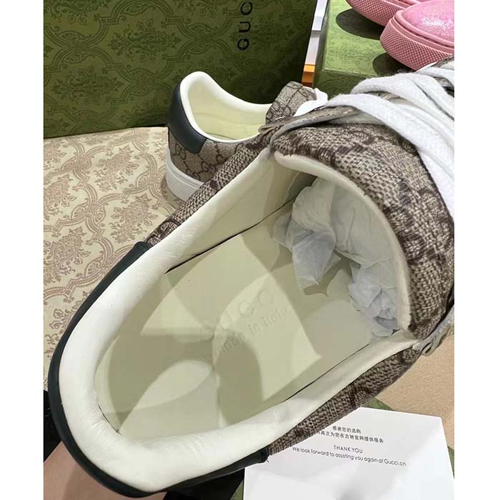 Gucci Unisex Ace Sneaker Web Beige GG Supreme Canvas Low Heel