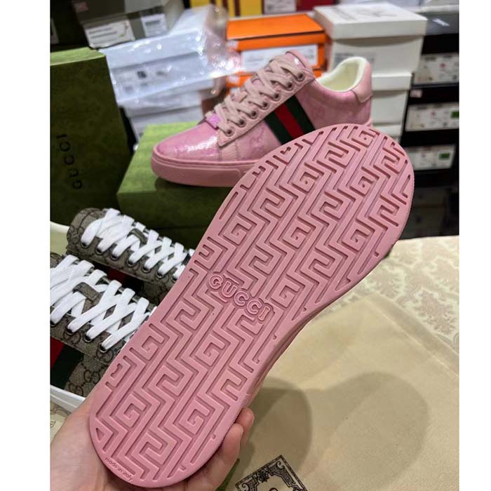 Gucci Unisex Ace Sneaker Web Pink GG Crystal Canvas Low Heel