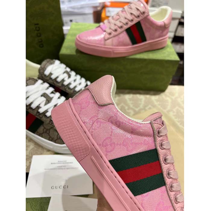 Gucci Unisex Ace Sneaker Web Pink GG Crystal Canvas Low Heel