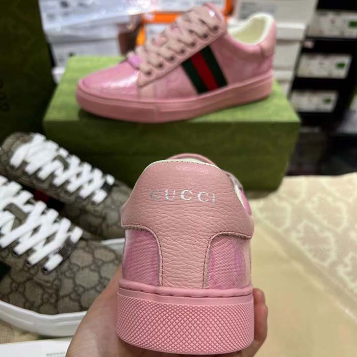 Gucci Unisex Ace Sneaker Web Pink GG Crystal Canvas Low Heel