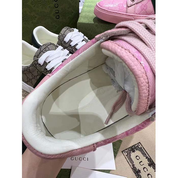 Gucci Unisex Ace Sneaker Web Pink GG Crystal Canvas Low Heel