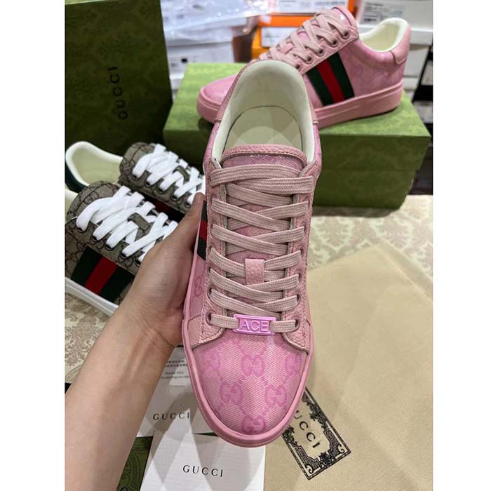 Gucci Unisex Ace Sneaker Web Pink GG Crystal Canvas Low Heel
