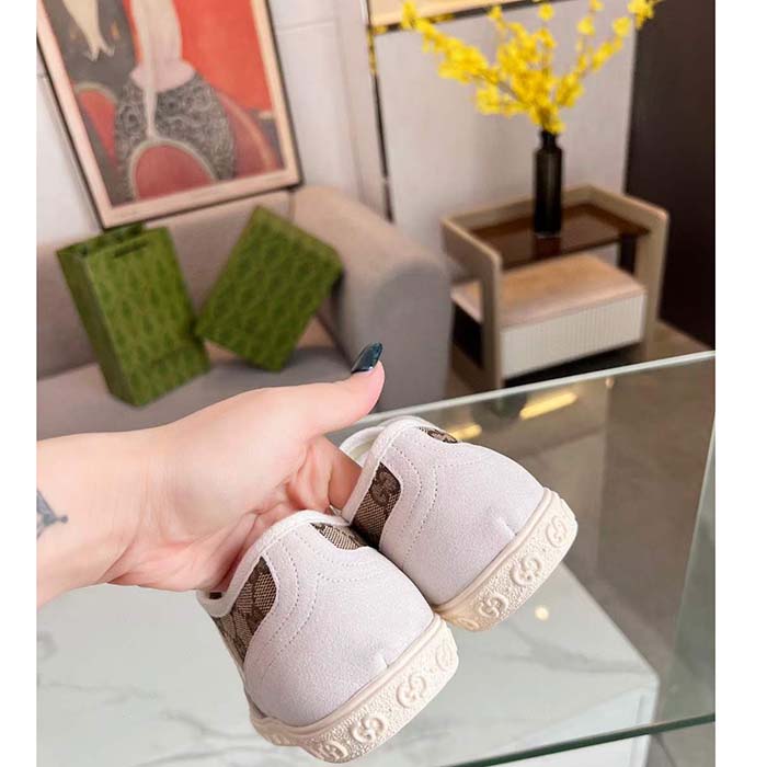 Gucci Unisex GG Canvas Sneaker Beige Rubber Sole Lace Up Flat