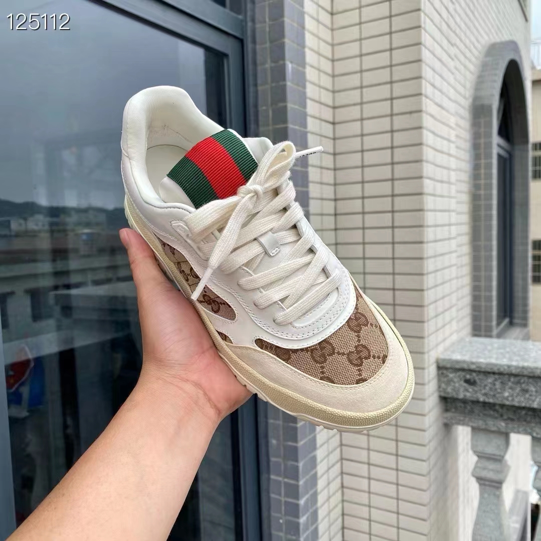 Gucci Unisex GG Re-Web Sneaker Script Beige Interlocking G Low Heel