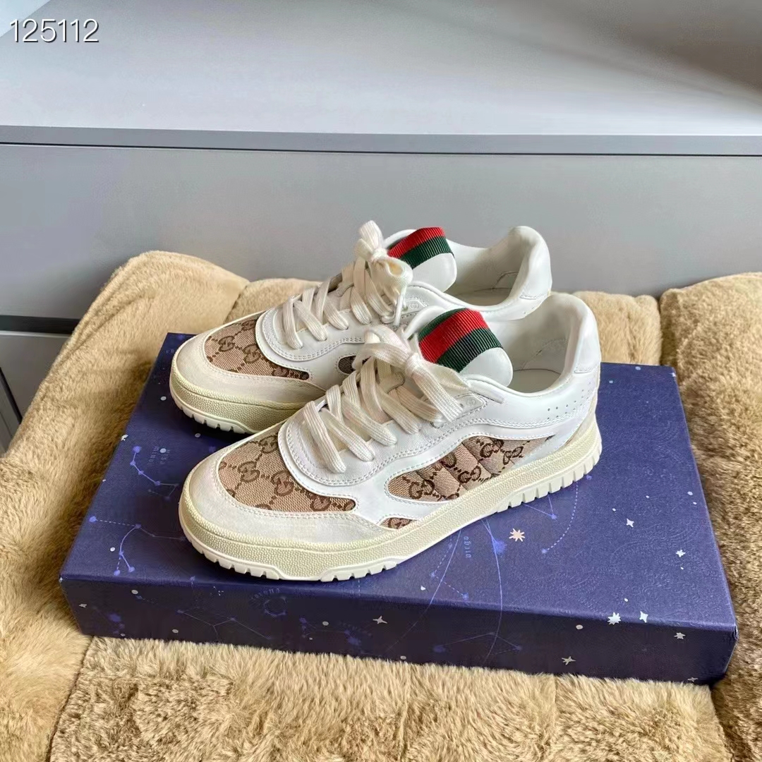 Gucci Unisex GG Re-Web Sneaker Script Beige Interlocking G Low Heel