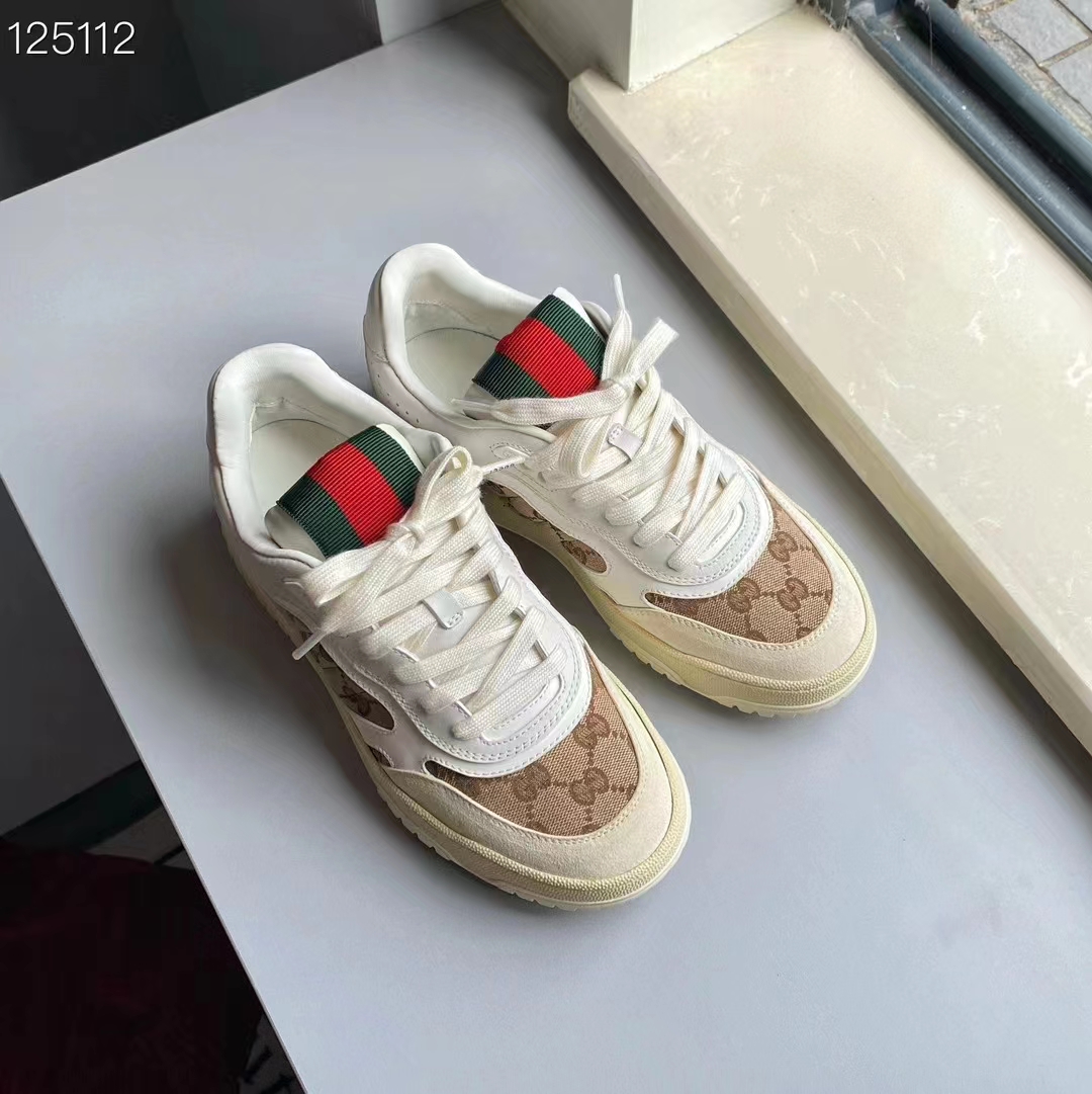 Gucci Unisex GG Re-Web Sneaker Script Beige Interlocking G Low Heel