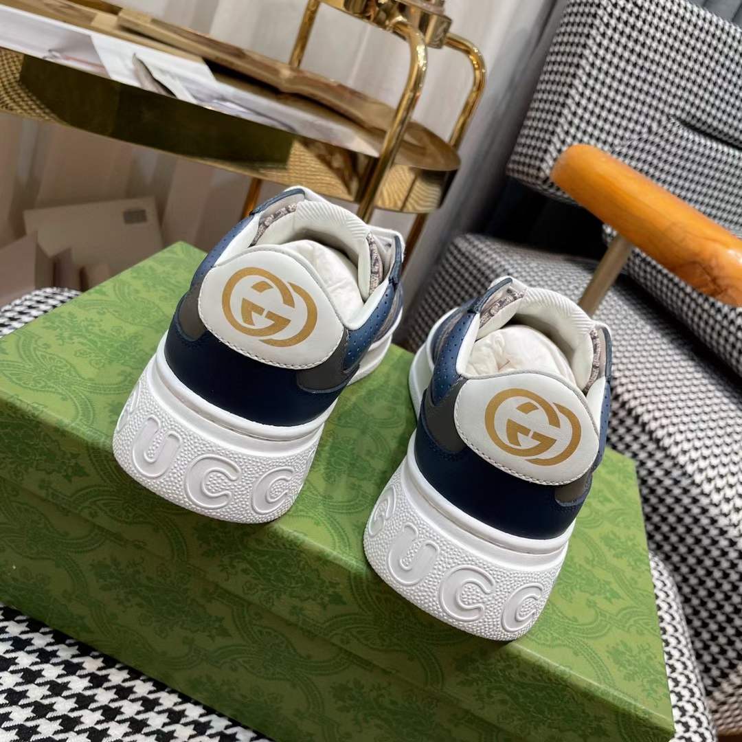 Gucci Unisex GG Sneaker Beige Blue GG Supreme Canvas Mid-Heel