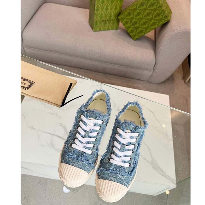 Gucci Unisex GG Sneaker Blue Denim Rubber Sole Lace Up Flat