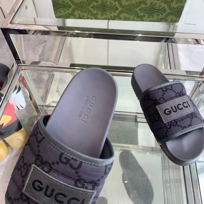Gucci Unsiex GG Slide Sandal Black Ripstop Recycled Rubber Flat