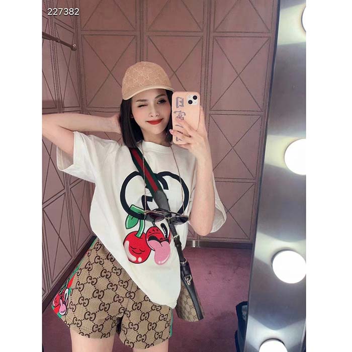 Gucci Women GG Cotton Jersey Printed T-Shirt Crewneck Short Sleeves