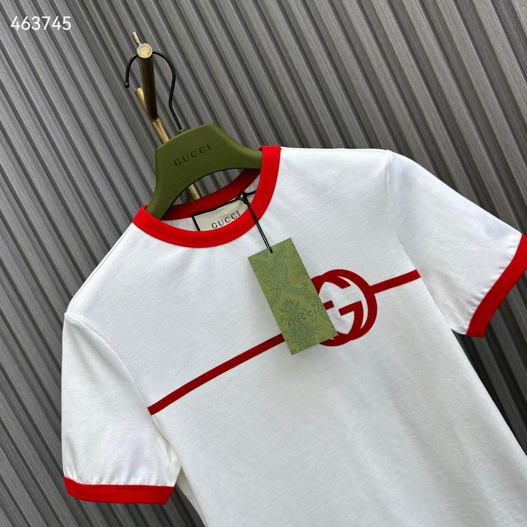 Gucci Women GG Cotton Jersey Printed T-Shirt Crewneck Short Sleeves White