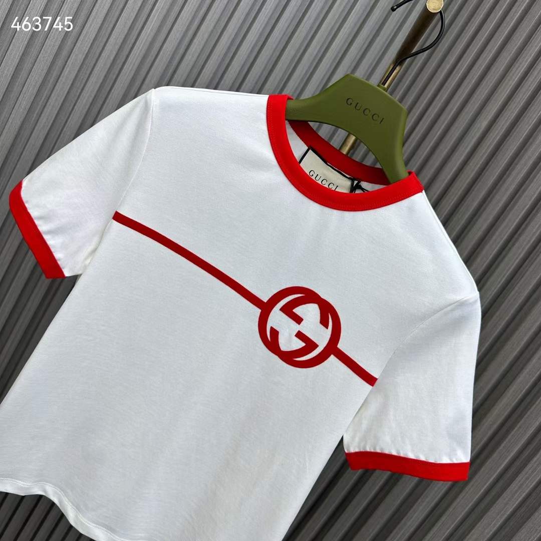 Gucci Women GG Cotton Jersey Printed T-Shirt Crewneck Short Sleeves White