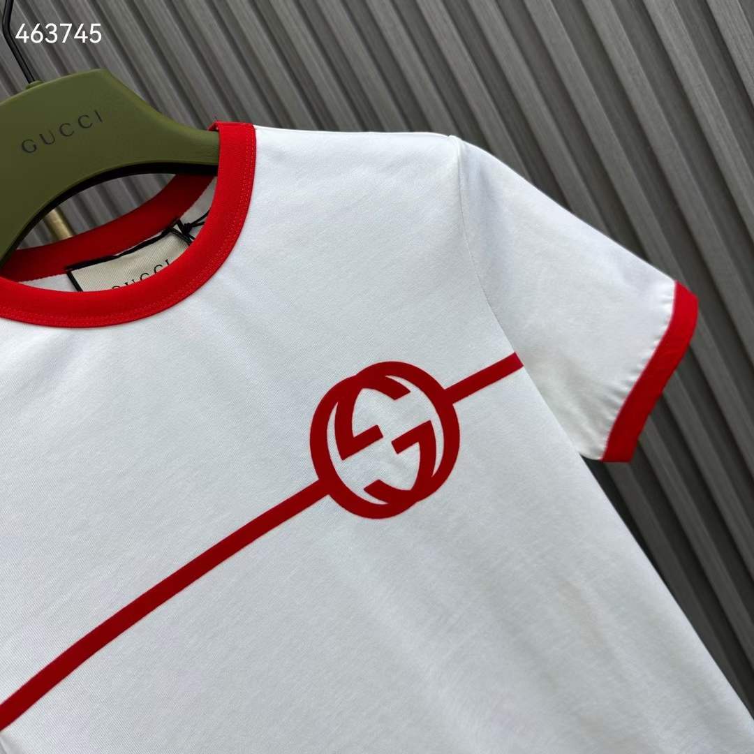 Gucci Women GG Cotton Jersey Printed T-Shirt Crewneck Short Sleeves White