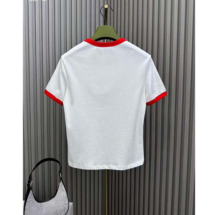 Gucci Women GG Cotton Jersey Printed T-Shirt Crewneck Short Sleeves White