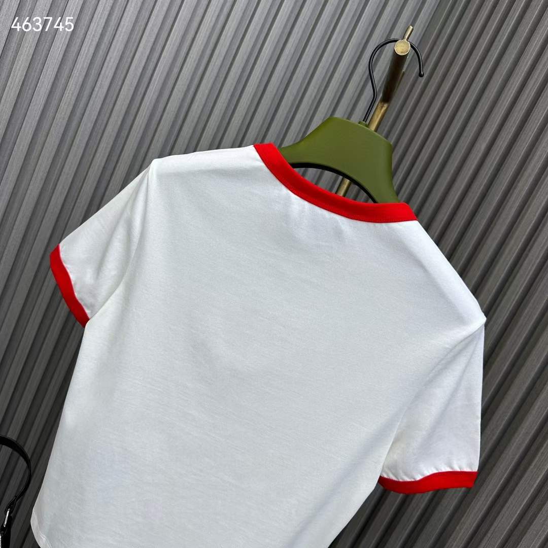 Gucci Women GG Cotton Jersey Printed T-Shirt Crewneck Short Sleeves White