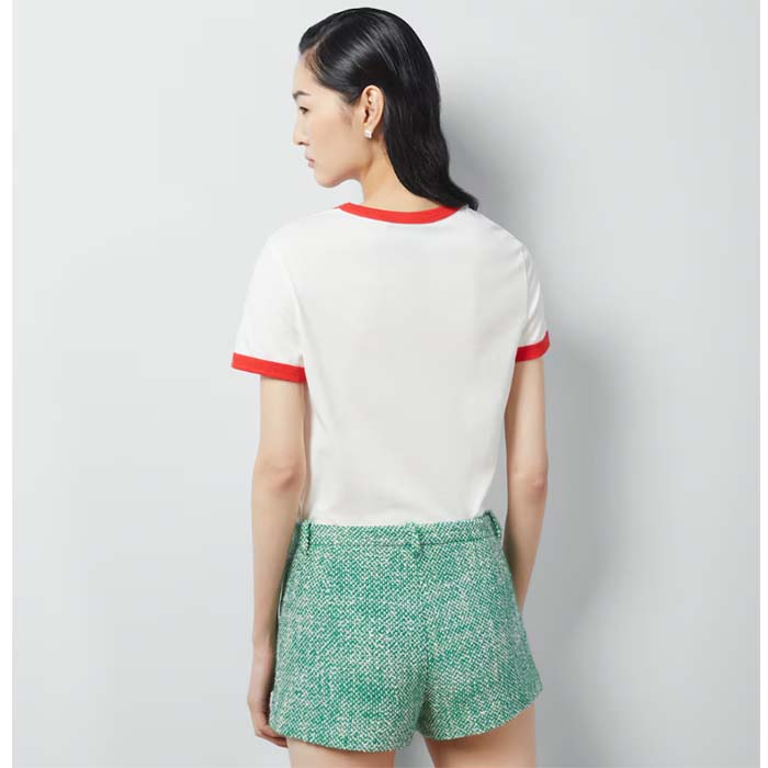 Gucci Women GG Cotton Jersey Printed T-Shirt Crewneck Short Sleeves White