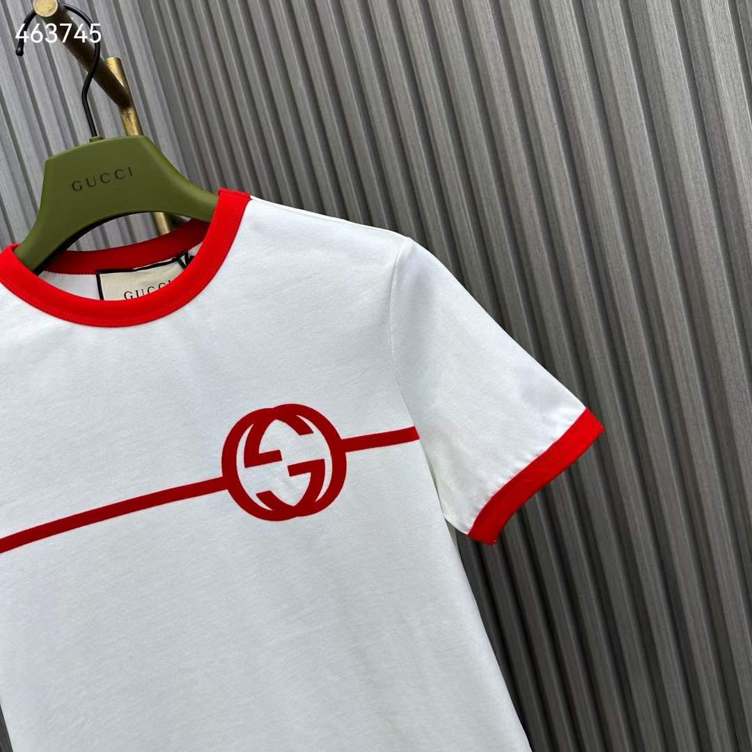 Gucci Women GG Cotton Jersey Printed T-Shirt Crewneck Short Sleeves White