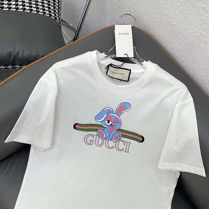 Gucci Women GG Cotton Jersey Printed T-Shirt White Crewneck Short Sleeves