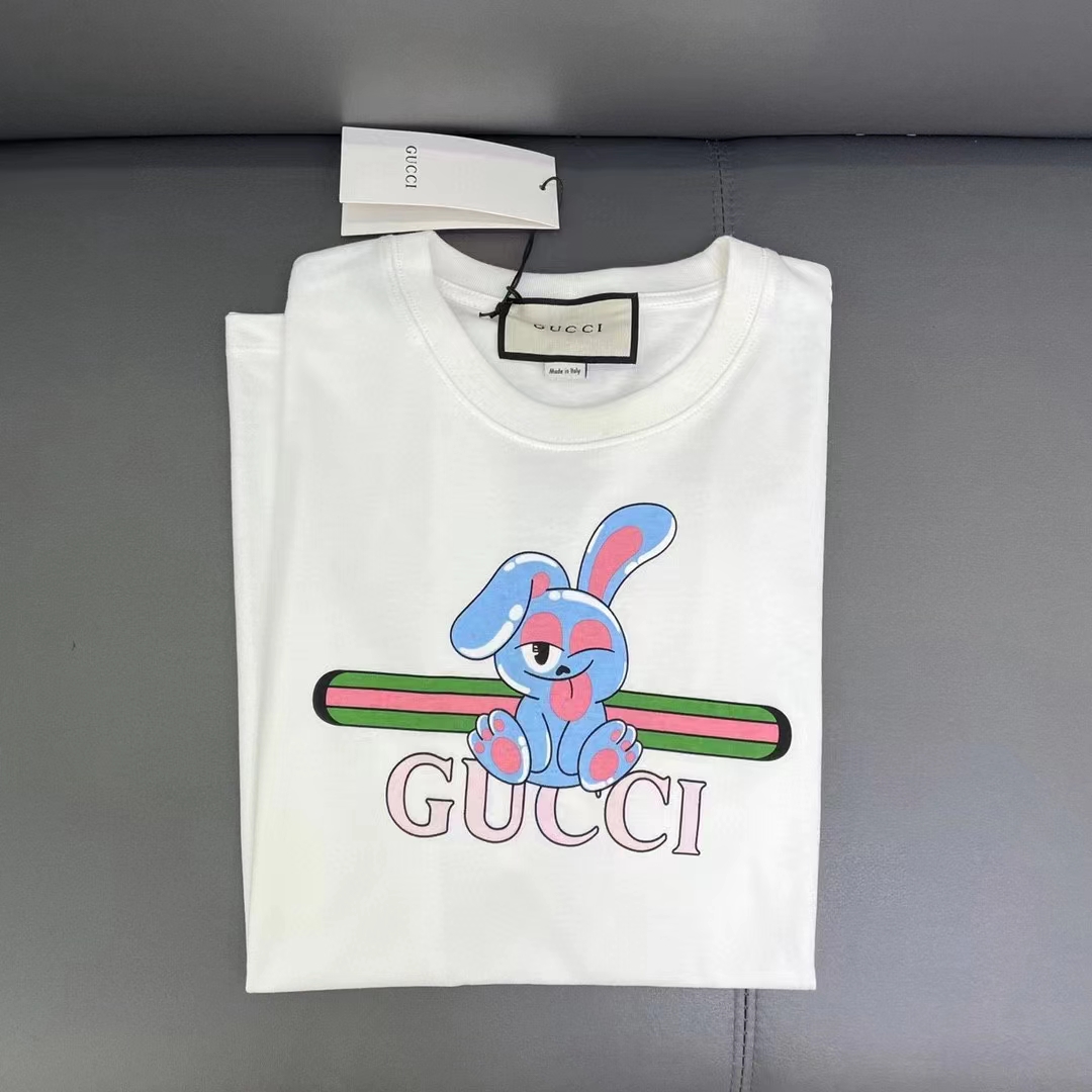Gucci Women GG Cotton Jersey Printed T-Shirt White Crewneck Short Sleeves