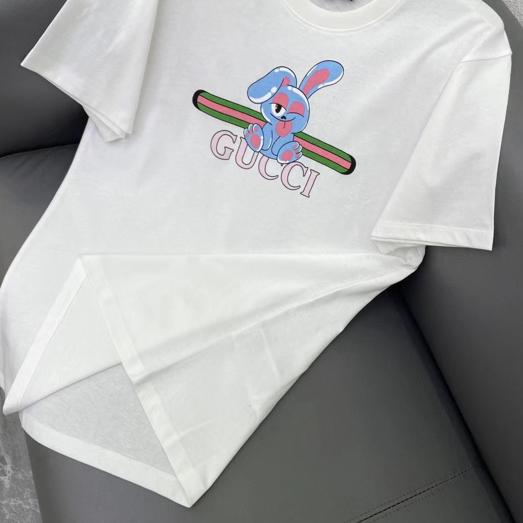 Gucci Women GG Cotton Jersey Printed T-Shirt White Crewneck Short Sleeves