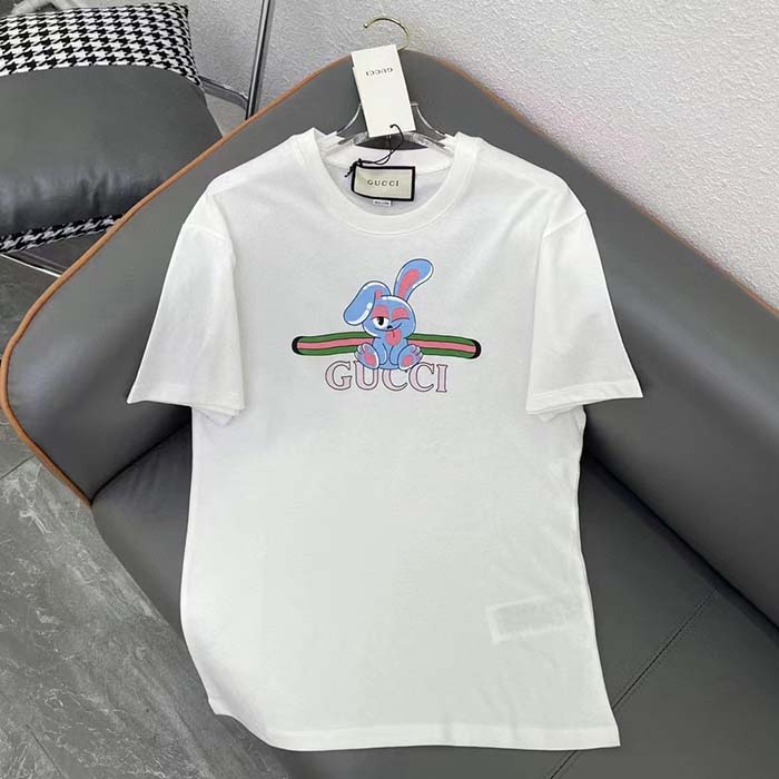 Gucci Women GG Cotton Jersey Printed T-Shirt White Crewneck Short Sleeves