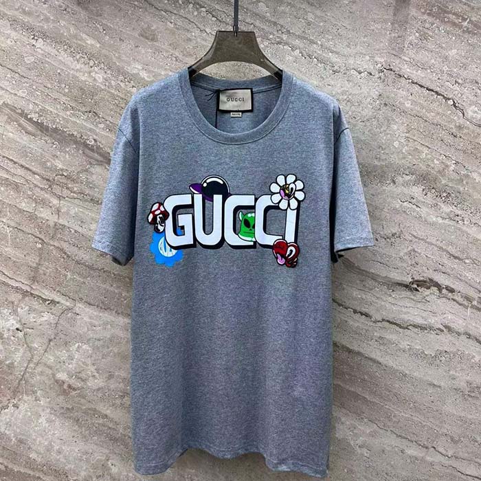 Gucci Women GG Cotton Jersey T-Shirt Gucci Print Crewneck Short Sleeves