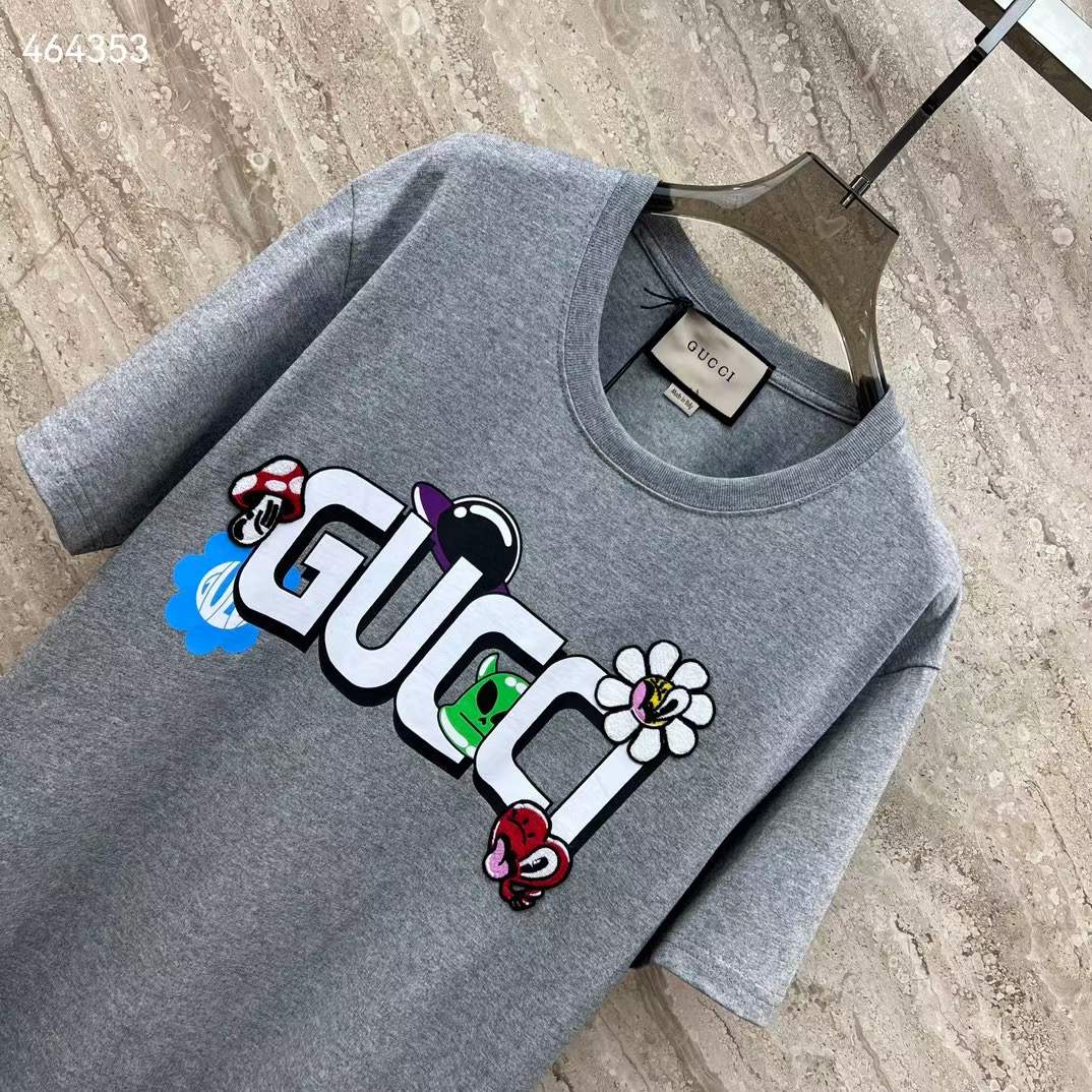 Gucci Women GG Cotton Jersey T-Shirt Gucci Print Crewneck Short Sleeves