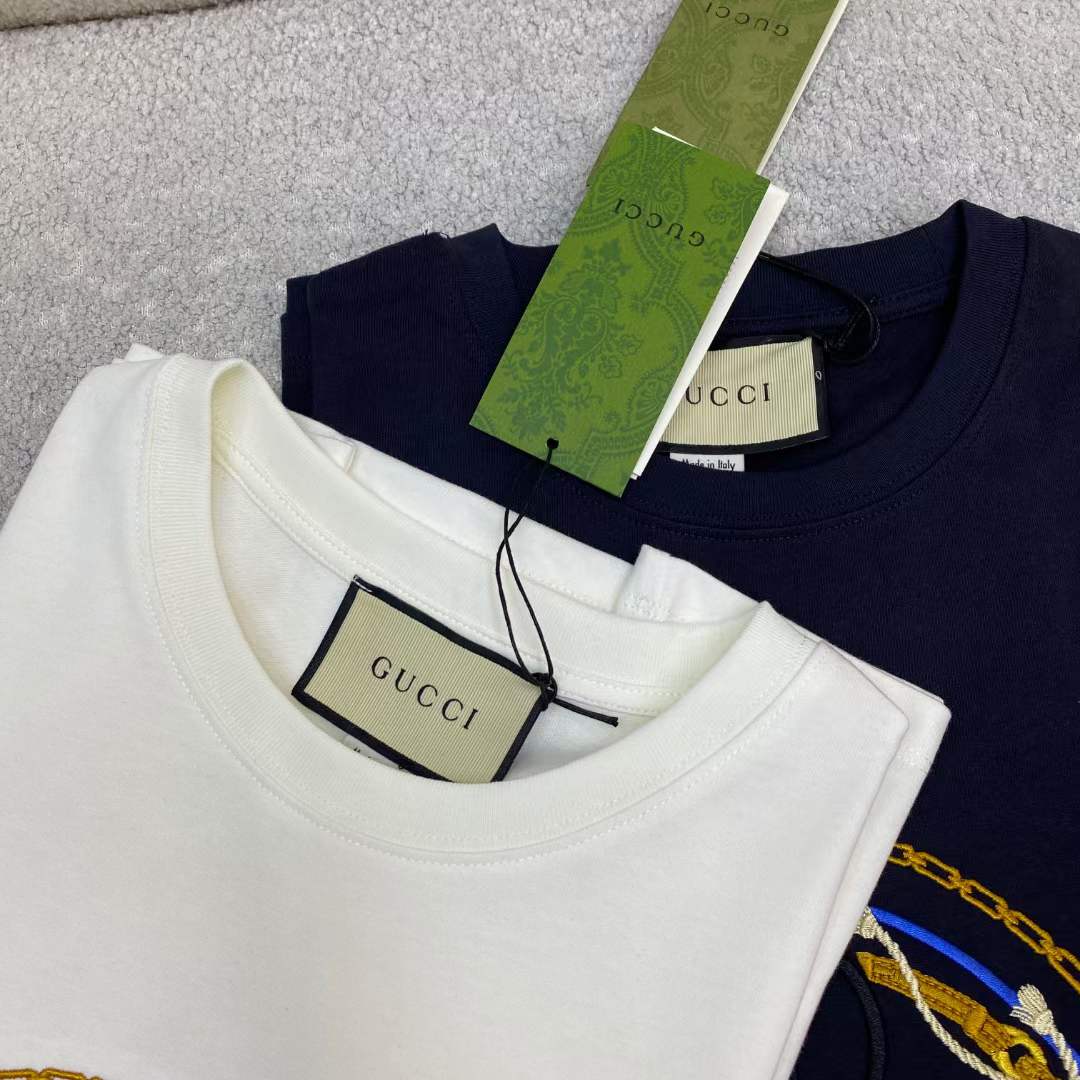 Gucci Men GG Cotton Jersey T-Shirt Interlocking G Crystal Crewneck
