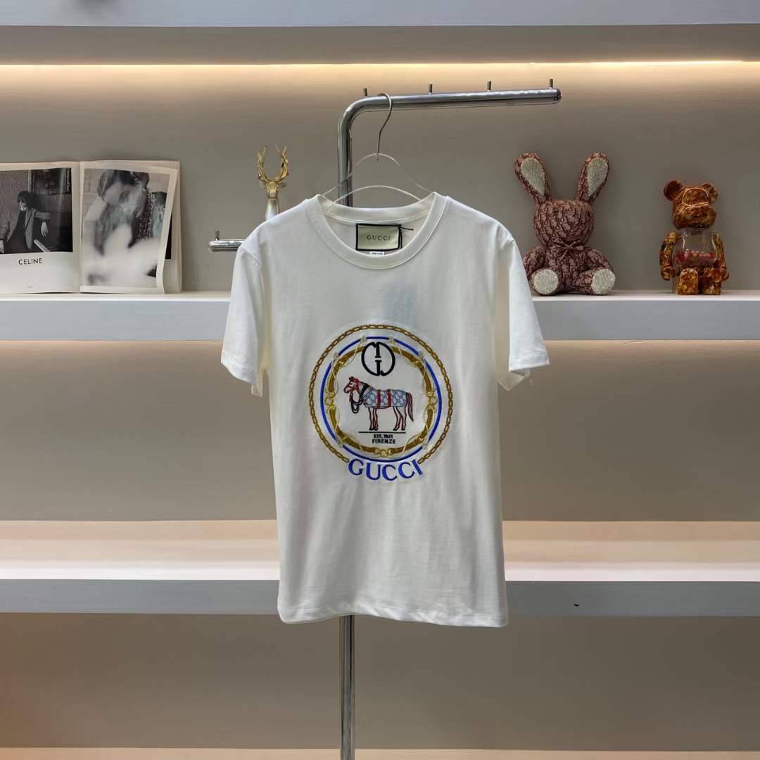 Gucci Men GG Cotton Jersey T-Shirt Interlocking G Crystal Crewneck