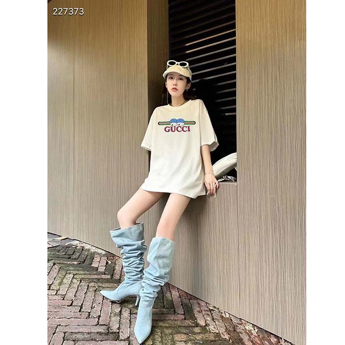 Gucci Women GG Cotton Jersey T-Shirt Print White Crewneck Short Sleeves