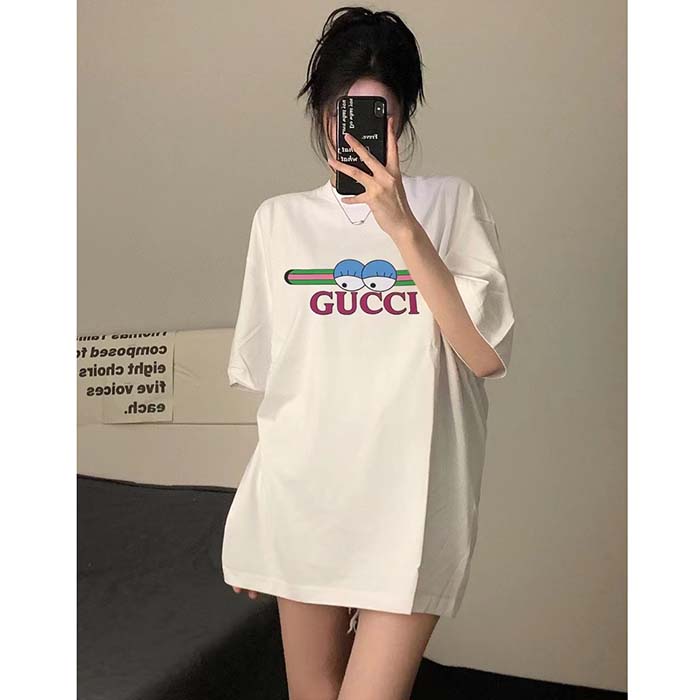 Gucci Women GG Cotton Jersey T-Shirt Print White Crewneck Short Sleeves