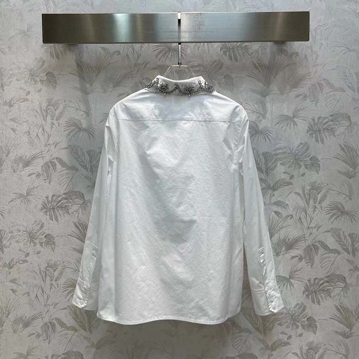 Gucci Men GG Cotton Poplin Shirt Embroidery Long Sleeves Concealed Placket