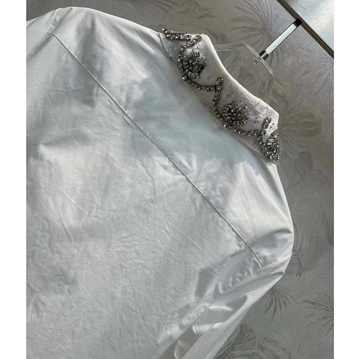 Gucci Men GG Cotton Poplin Shirt Embroidery Long Sleeves Concealed Placket